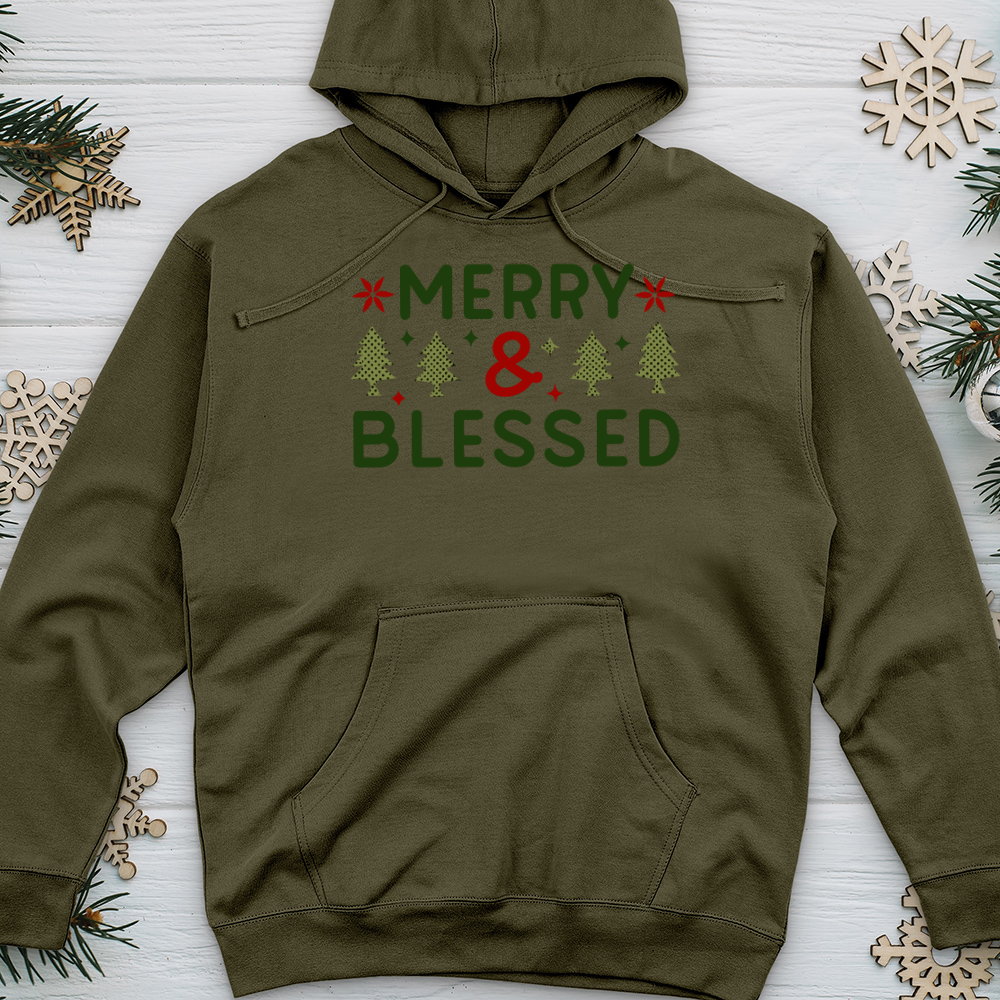 Merry & Blessed Plaid Green Midweight Hooded Sweatshirt