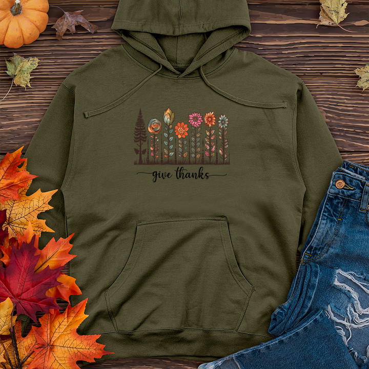 Retro Woodland Hike Flower Trio Midweight Hooded Sweatshirt