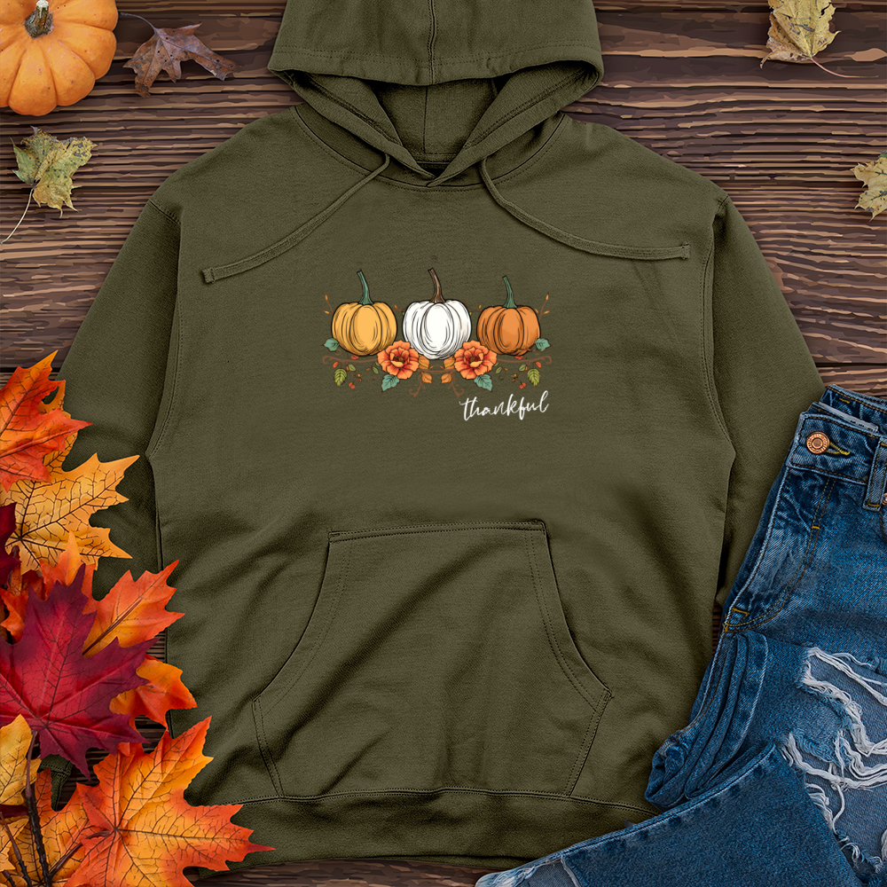 Vintage Cozy Floral Trio Pumpkins Midweight Hooded Sweatshirt