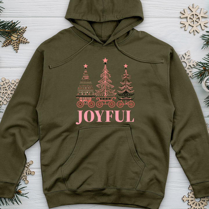 Pastel Pink Sleigh Tree Trio Midweight Hooded Sweatshirt