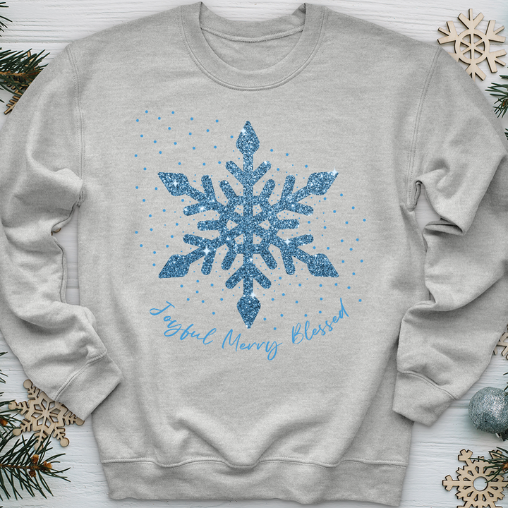 Joyful Merry Blessed Blue Snowflake Crewneck