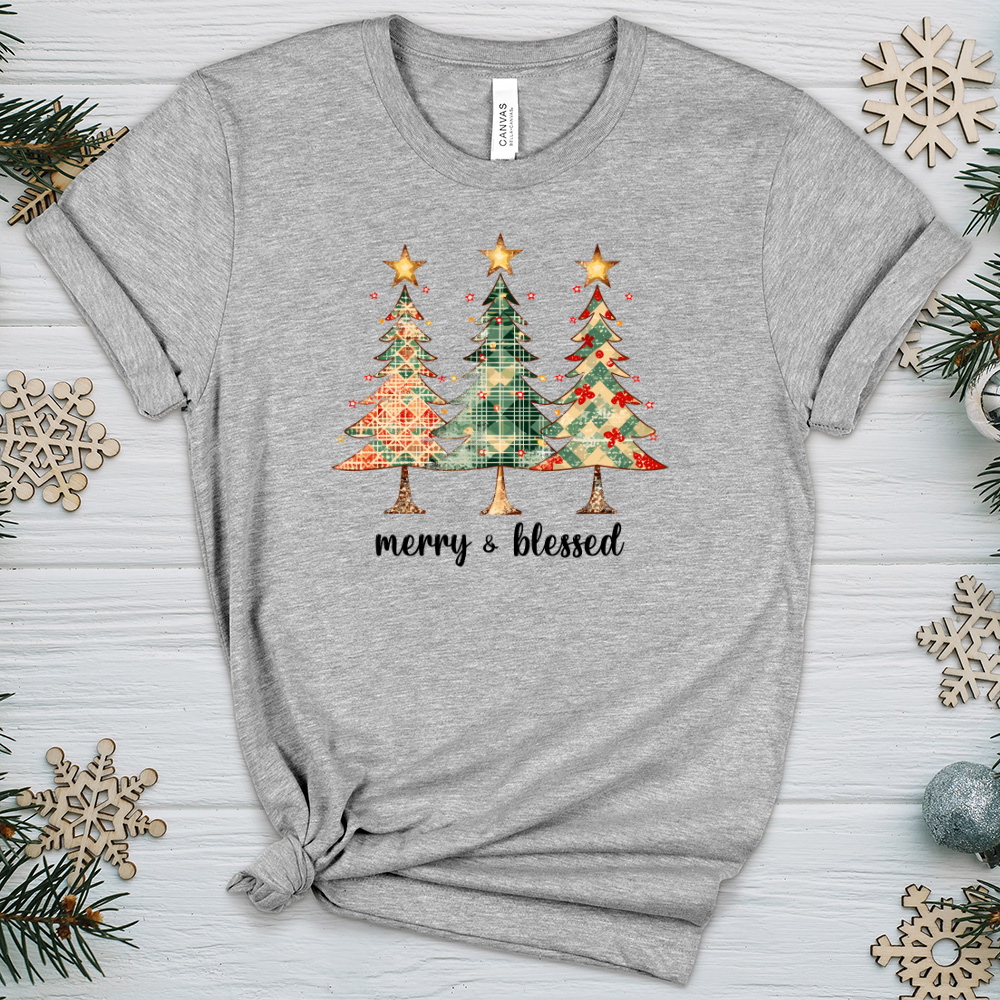Merry & Blessed Checkered Tree Heathered Tee