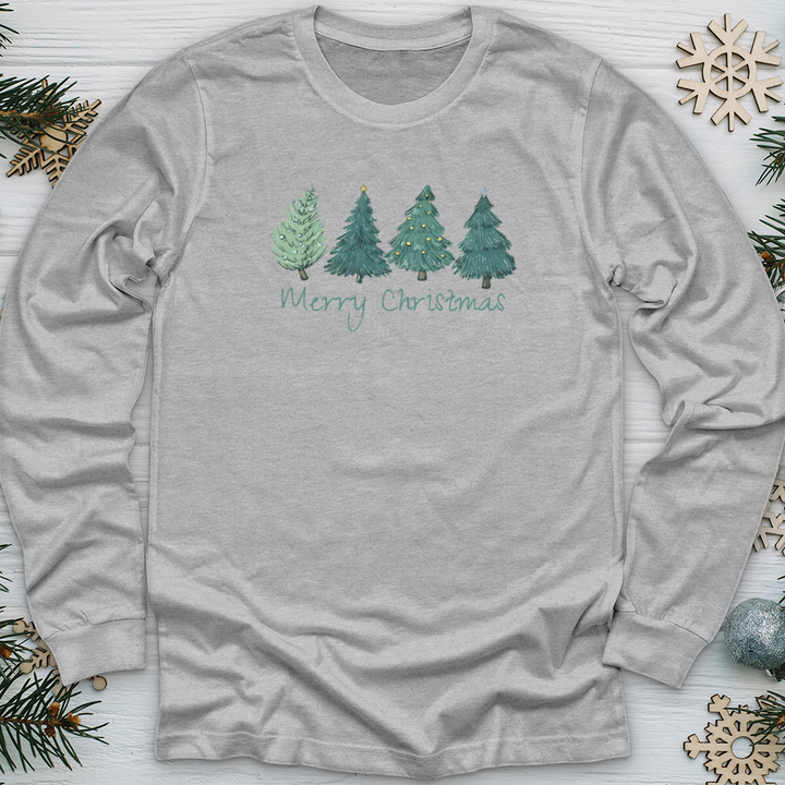 Merry Christmas Pine Trees Long Sleeve Tee