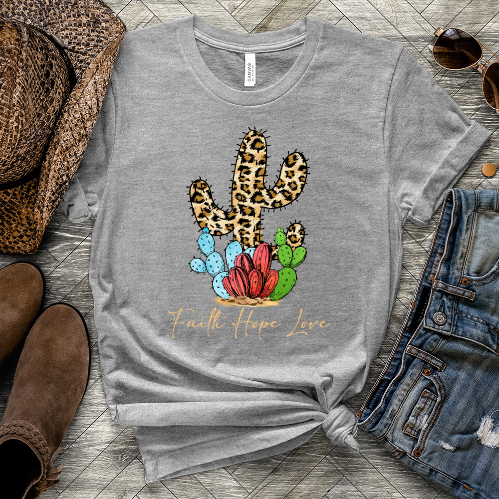 Faith Hope Love Cheetah Cactus Heathered Tee