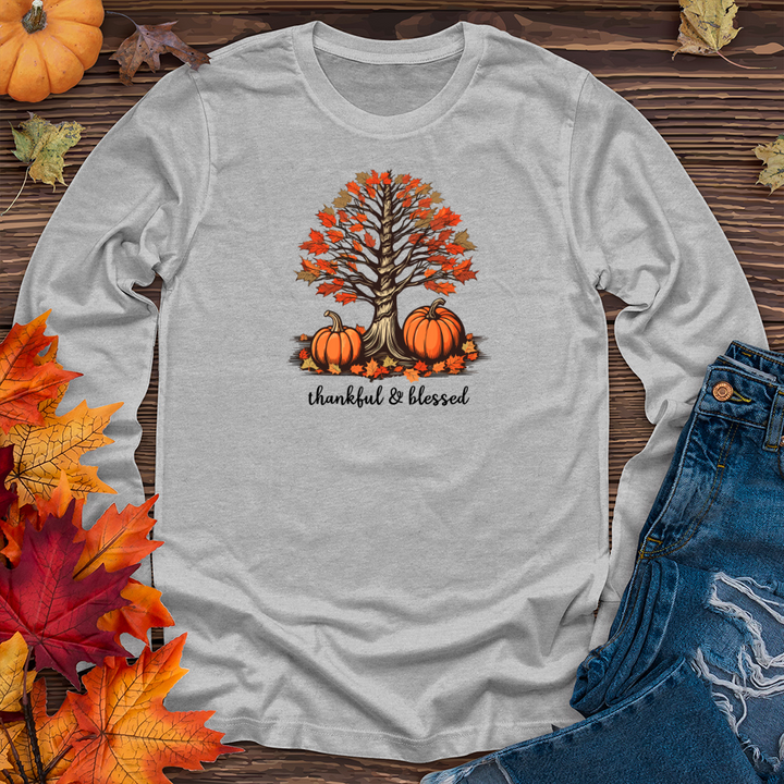 Retro Plaid Autumn Tree Long Sleeve Tee