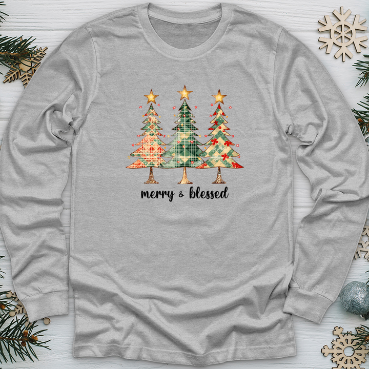 Merry & Blessed Checkered Tree Long Sleeve Tee