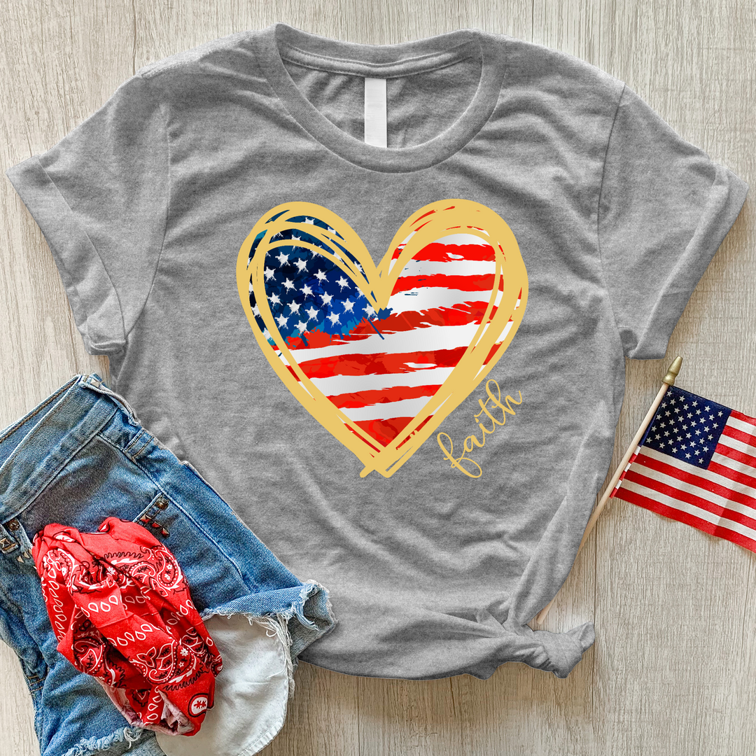 Usa Flag Heart Heathered Tee