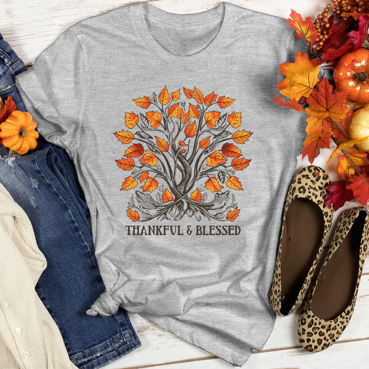 Vintage Gingham Leaf Blessings Heathered Tee