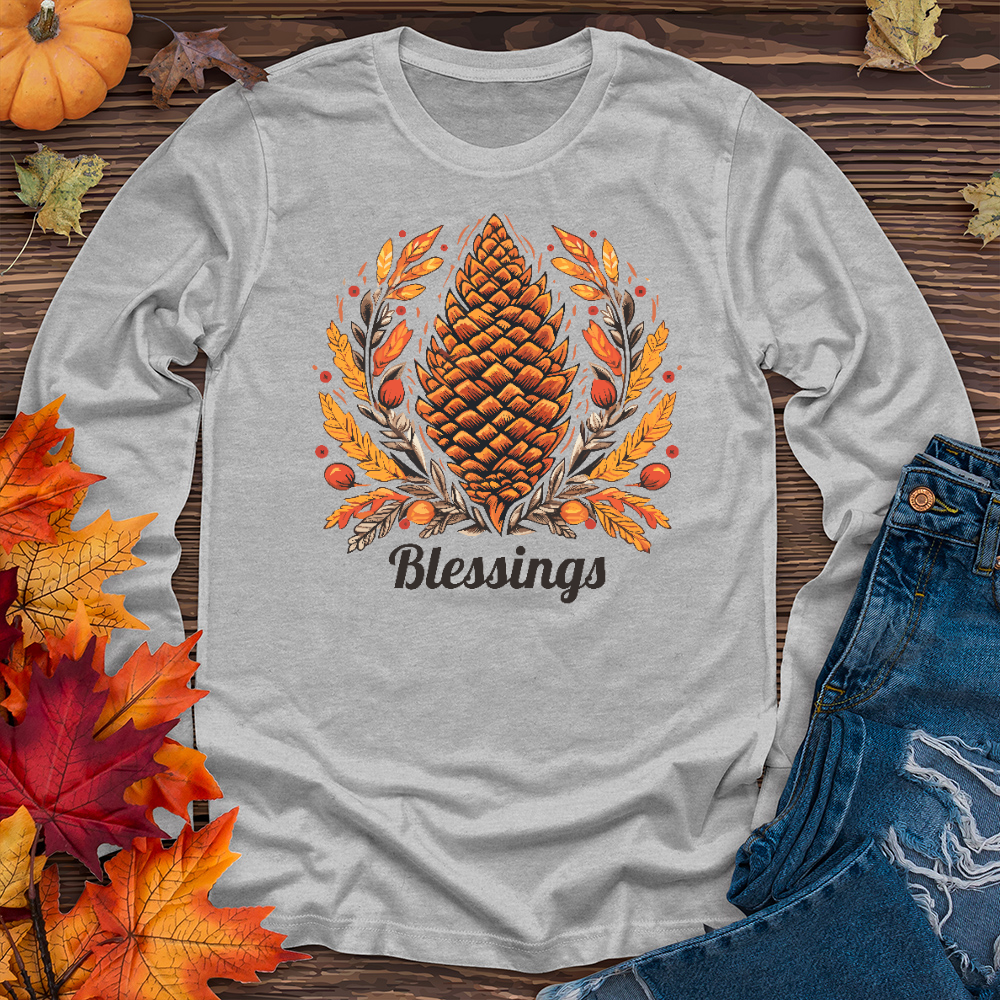 Herringbone Pinecone Blessings Long Sleeve Tee