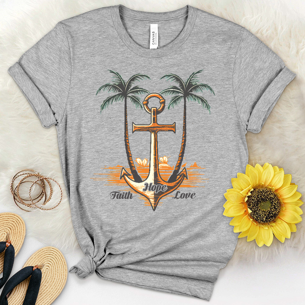 Faith Hope Love Anchor Palms Heathered Tee