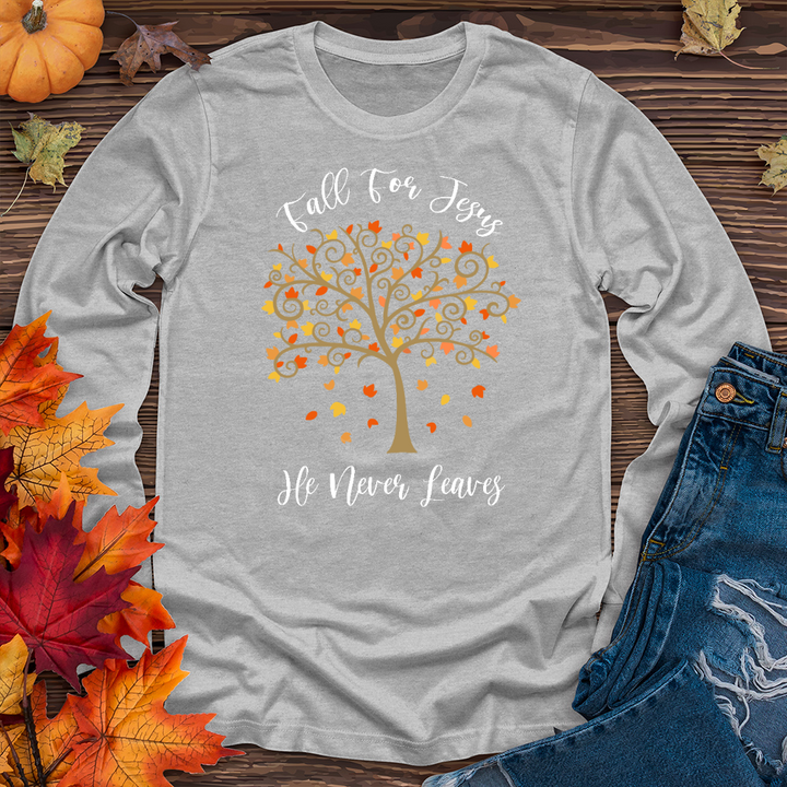 Fall For Jesus Autumn Scene Long Sleeve Tee