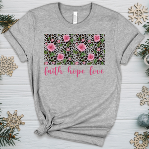 Faith Hope Love Leopard Roses Heathered Tee