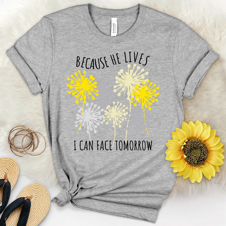 Because He Lives Dandelion Garden Heathered Tee