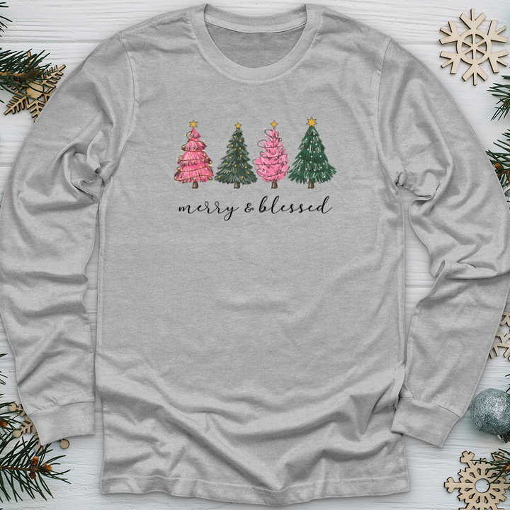 Merry Blessed Assorted Trees Long Sleeve Tee