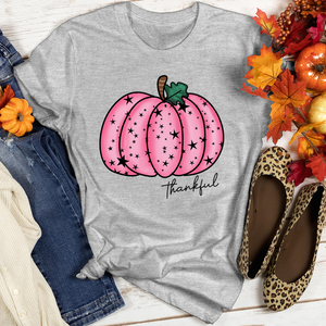 Thankful Pink Star Pumpkin Heathered Tee