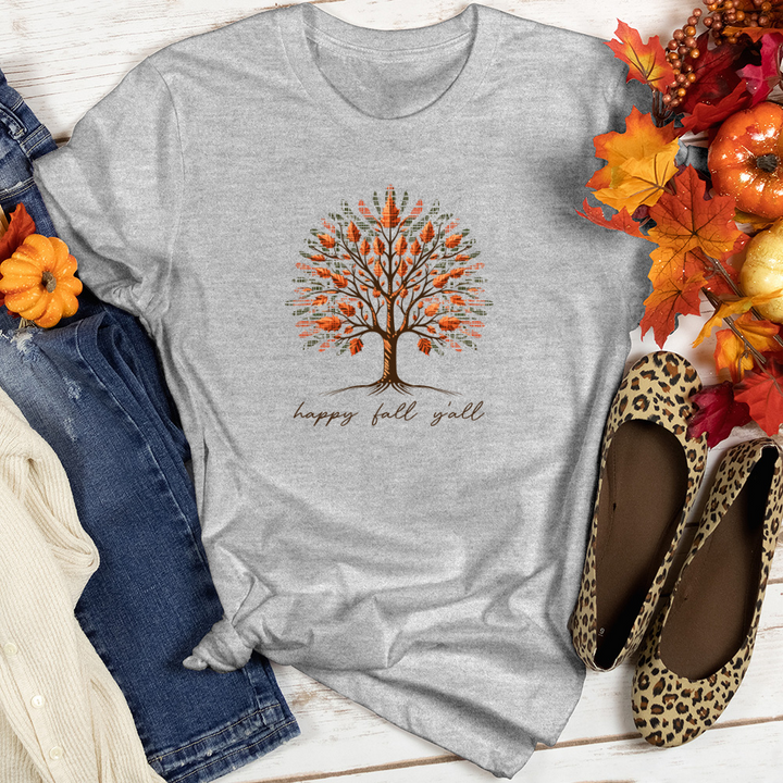 Retro Checkered Fall Patterns Tree Heathered Tee