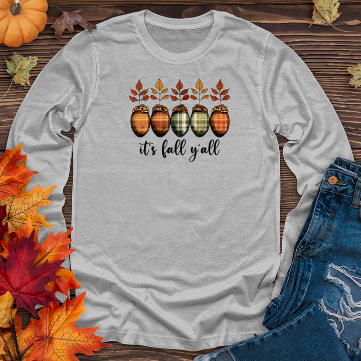 Retro Cozy Plaid Trio Acorns 02 Long Sleeve Tee