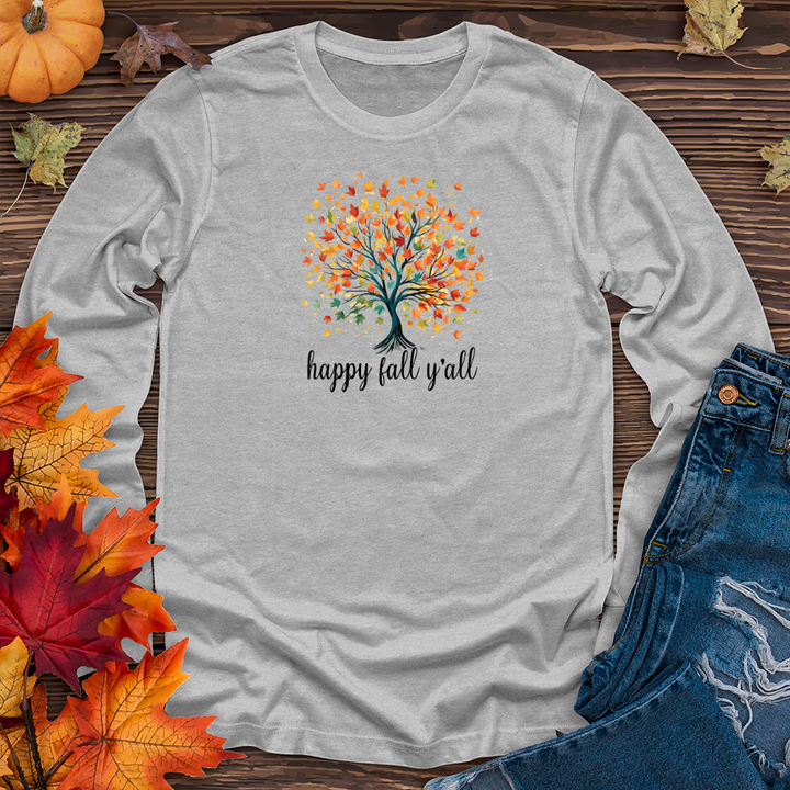 Retro Watercolor Fall Tree Long Sleeve Tee