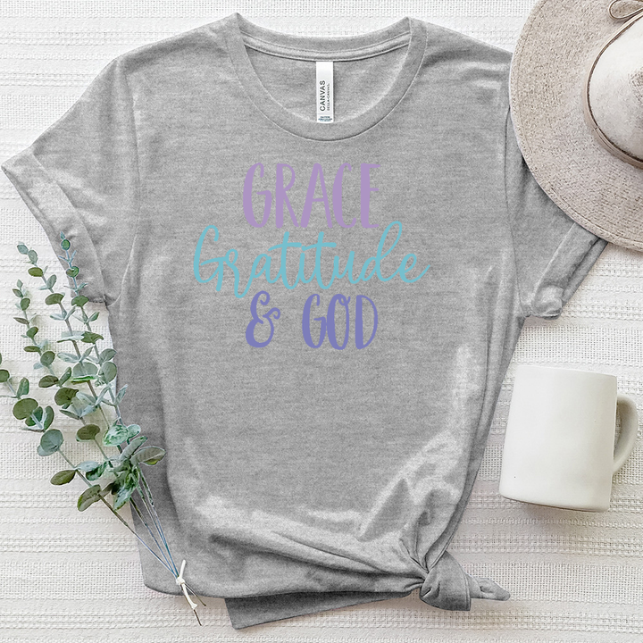 Grace Grattitude and God Heathered Tee