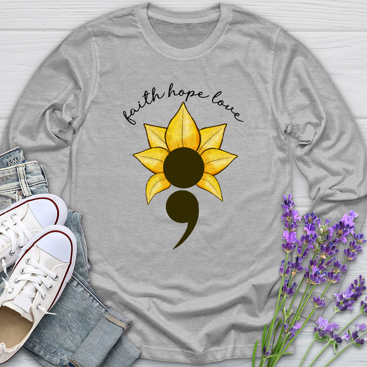 Faith Hope Love Semicolon Long Sleeve Tee