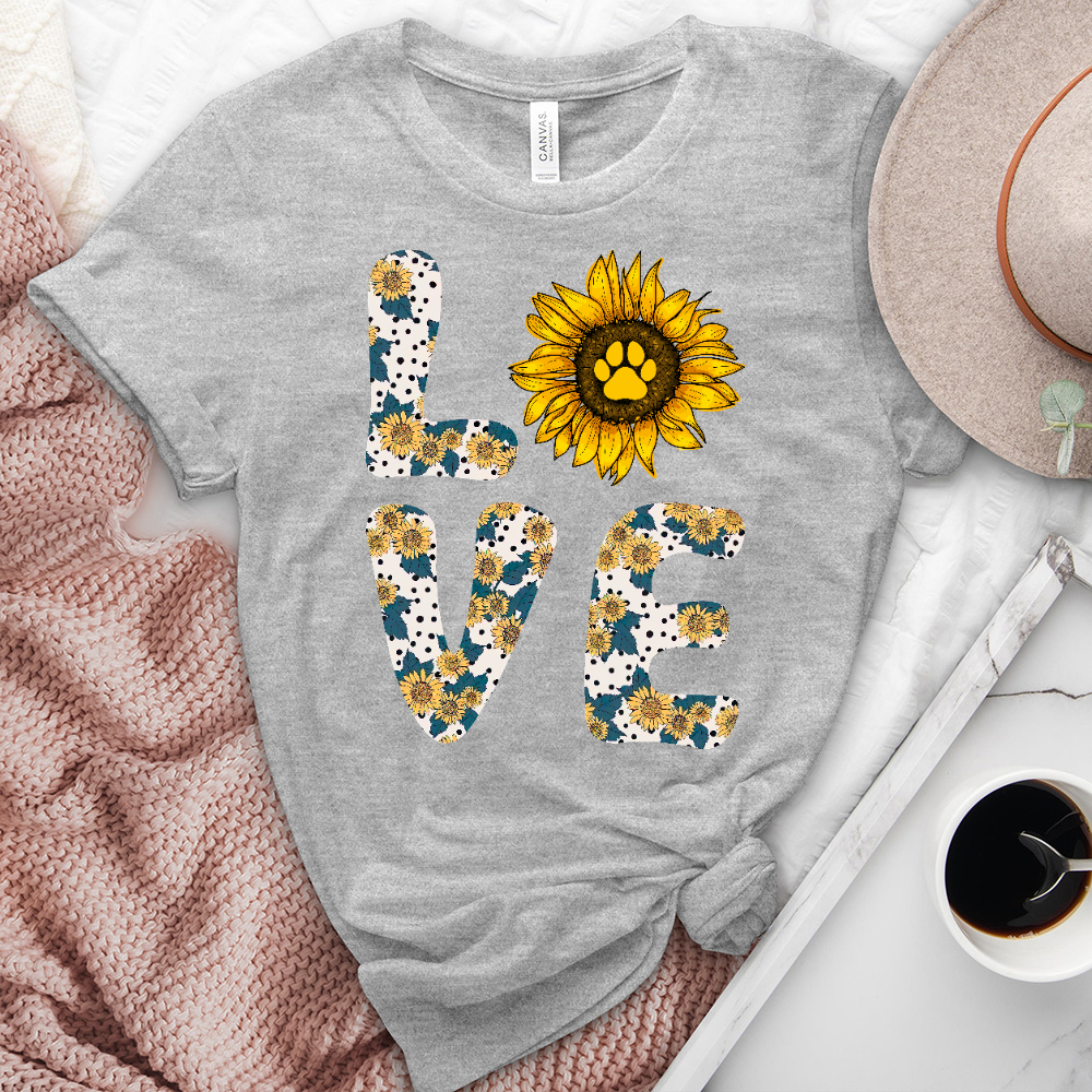 Love Floral Paw Print Heathered Tee