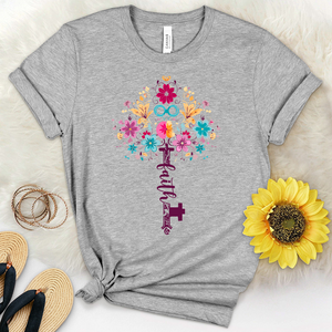 Faith Pink Retro Flowers Key Heathered Tee