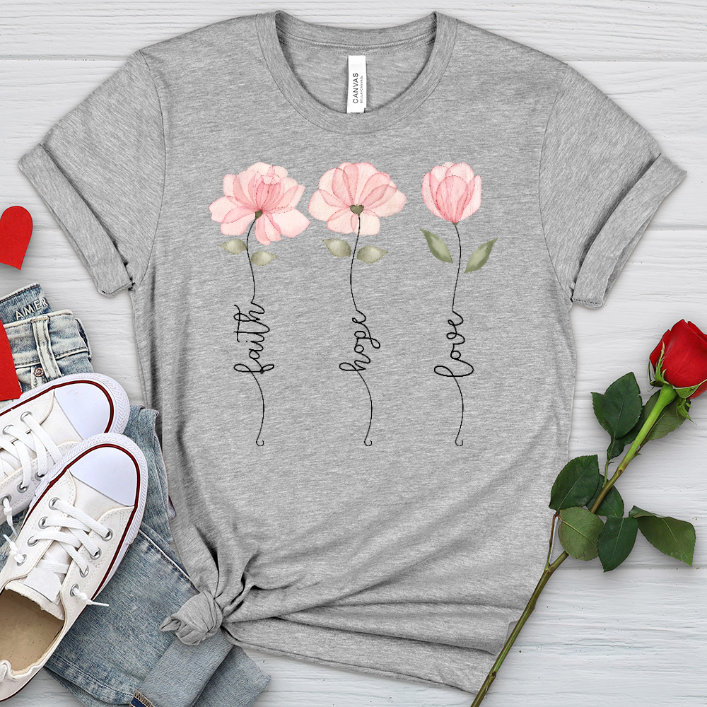 Faith Hope Love Pink Roses Heathered Tee