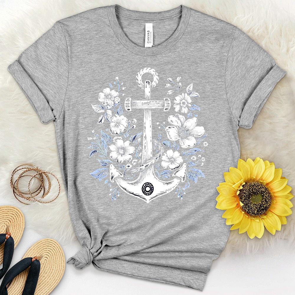 Anchor With Flower Heathered Tee