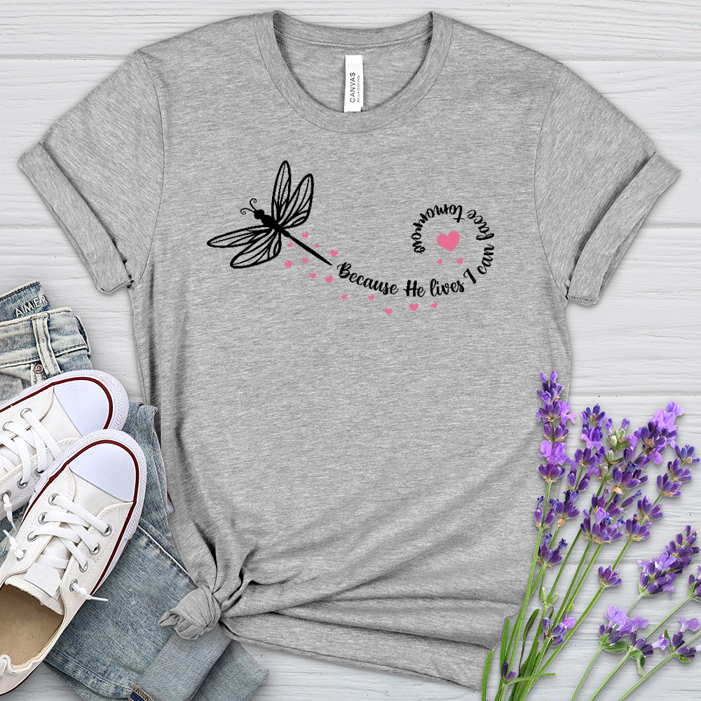 Because He Lives Dragonfly Heathered Tee