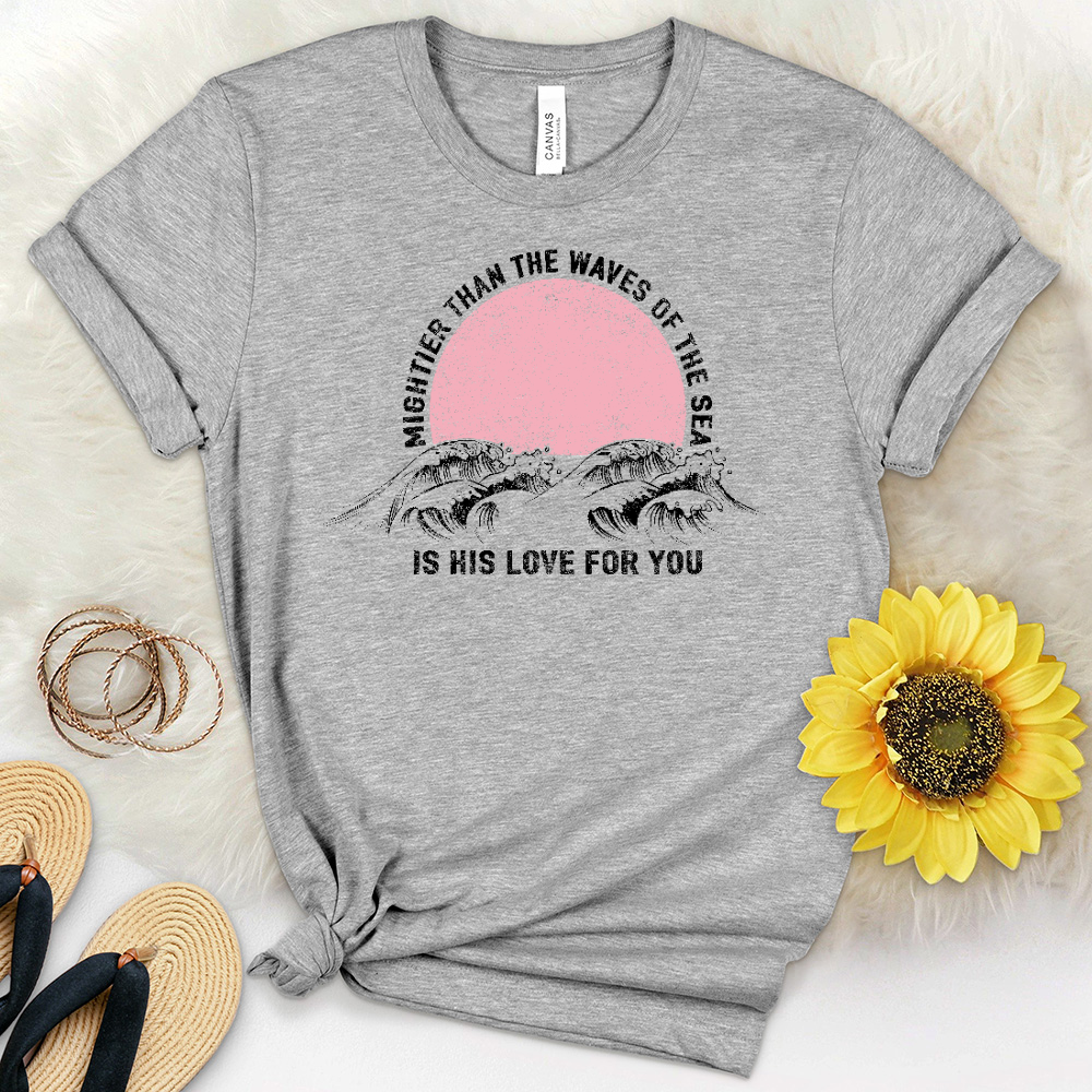 Mightier Than The Waves Pink Sunset Heathered Tee