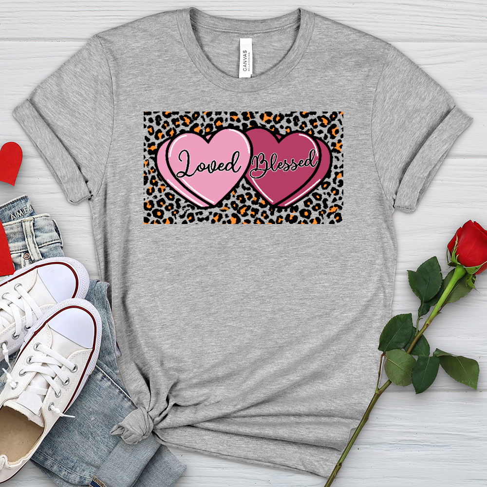 Loved Blessed Pink Hearts Heathered Tee