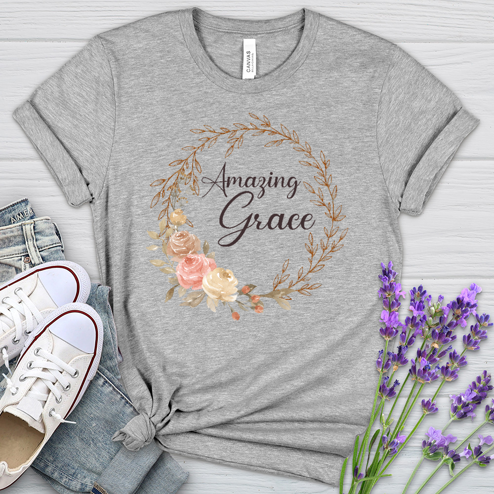 Amazing Grace Floral Wreath Heathered Tee