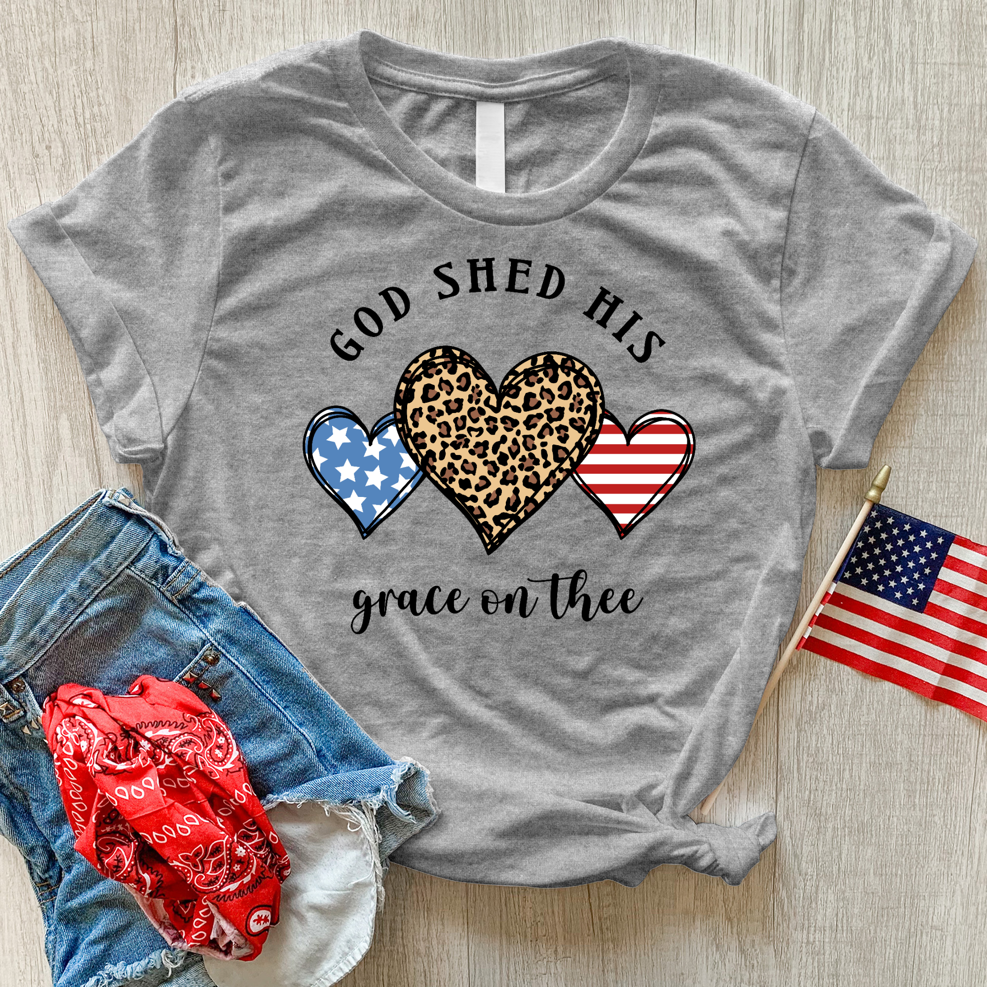American Flag Heart Heathered Tee