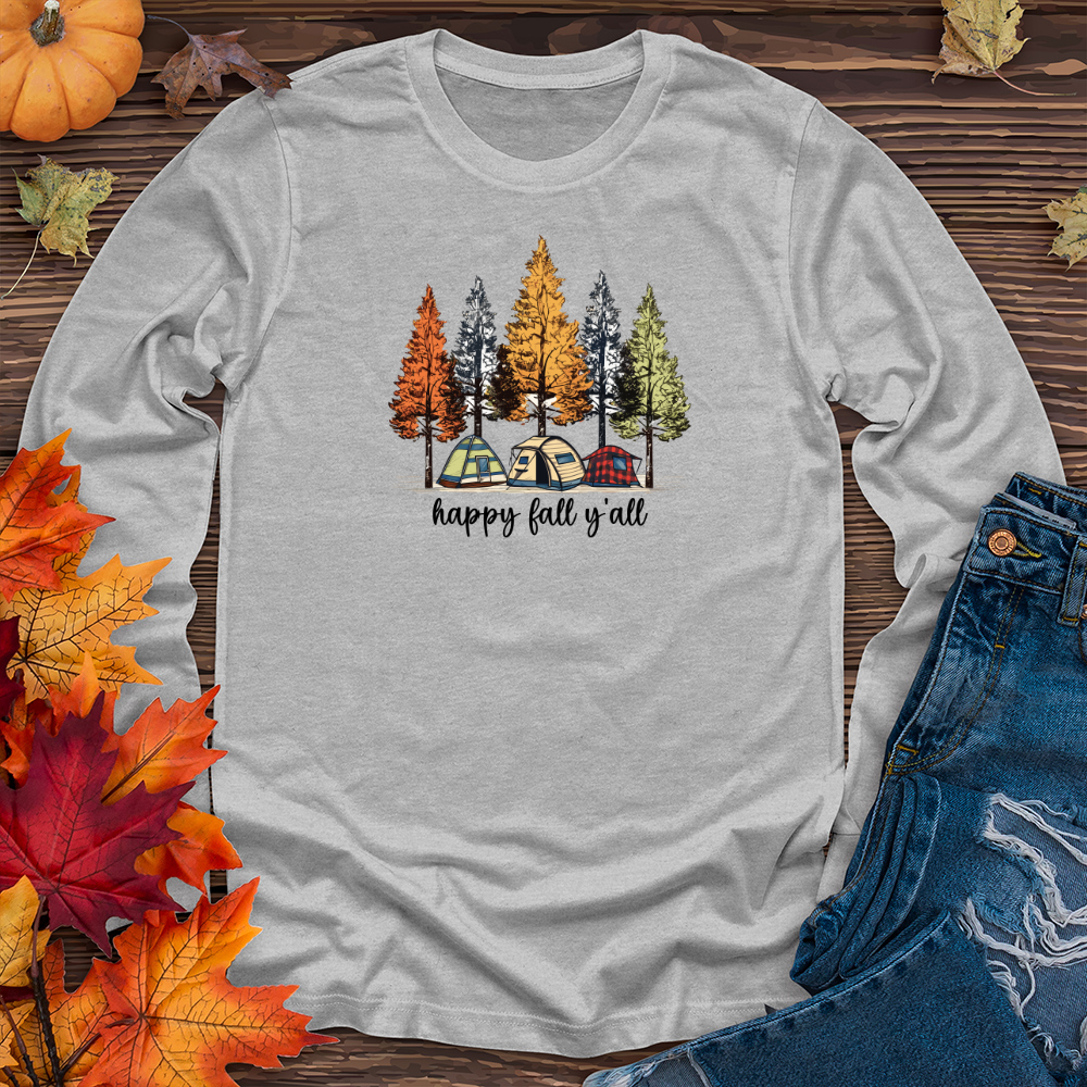 Cozy Fall Camping Plaid Trio Trees Long Sleeve Tee