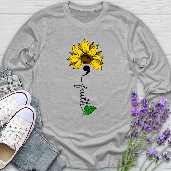 Faith Semicolon Sunflower Long Sleeve Tee