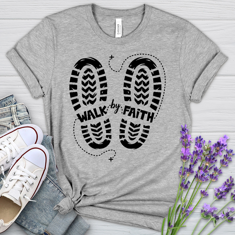 Walk By Faith Footprints Heathered Tee