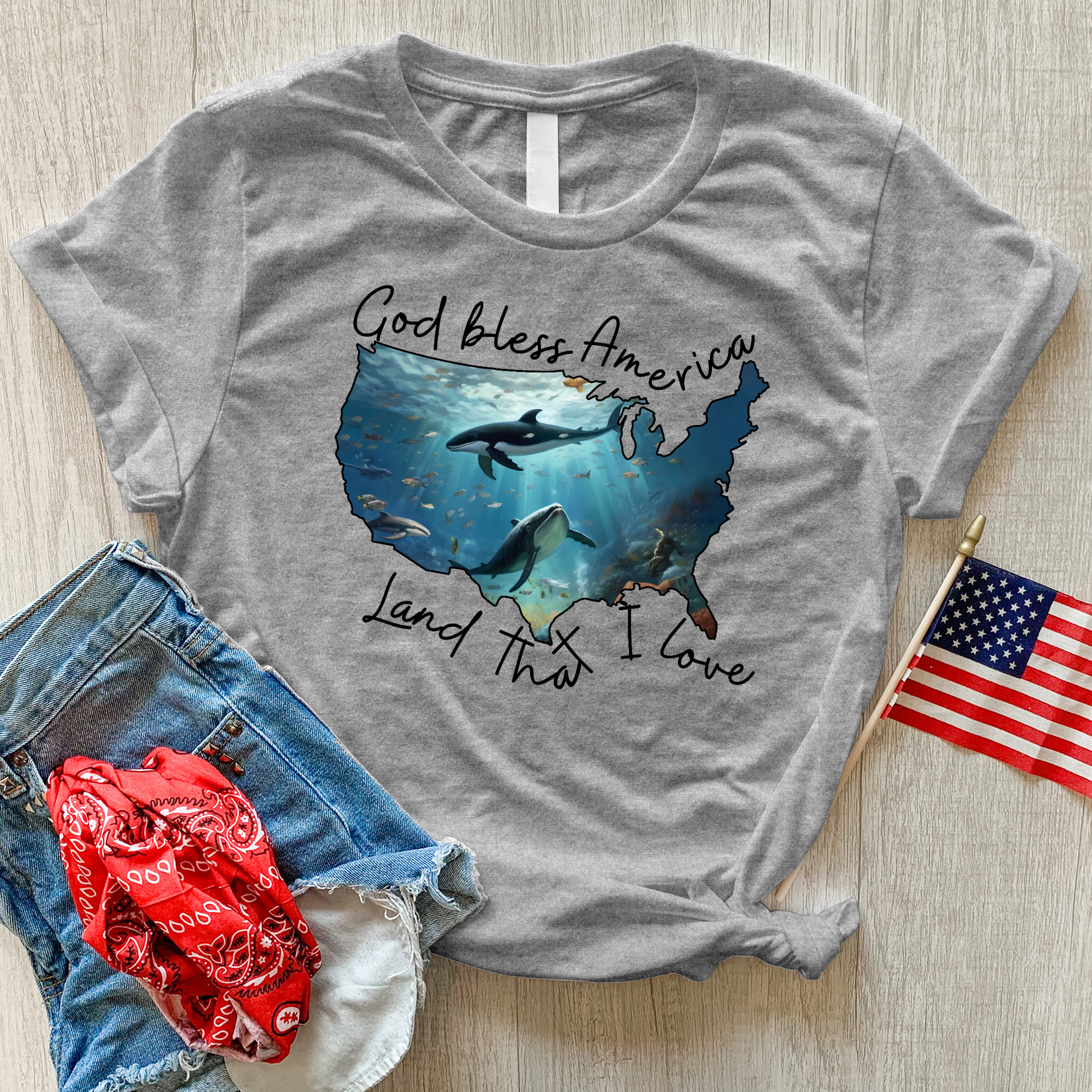 Deep Ocean America Heathered Tee