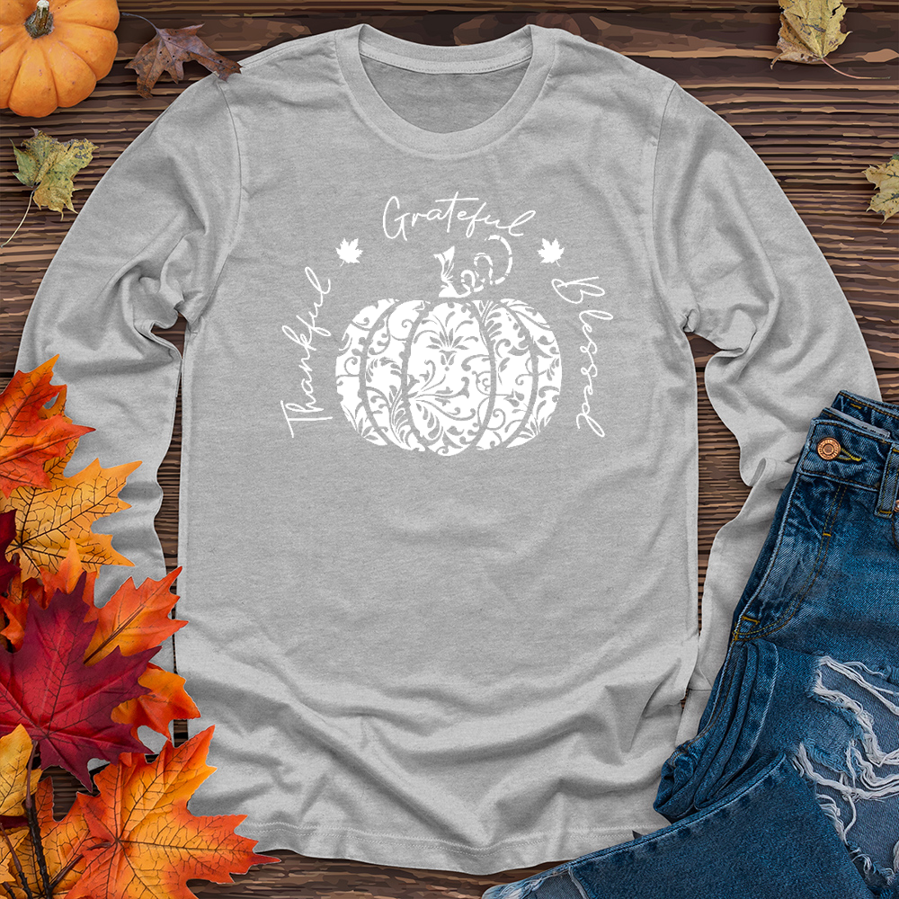 TGB White Floral Pumpkin Long Sleeve Tee