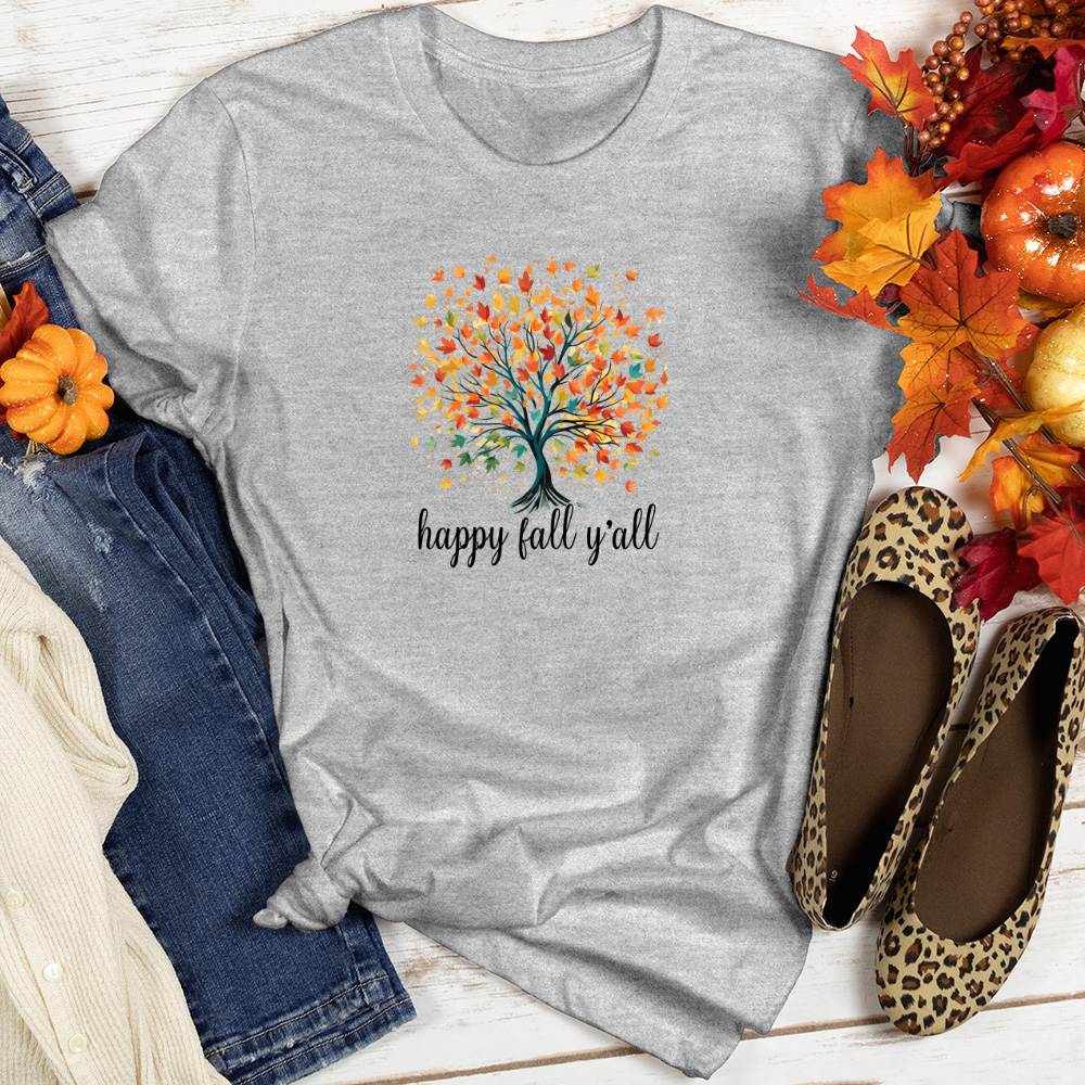 Retro Watercolor Fall Tree Heathered Tee