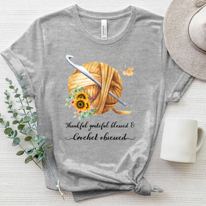 Thankful Grateful Blessed & Knitting Obsessed Sunflower Heathered Tee