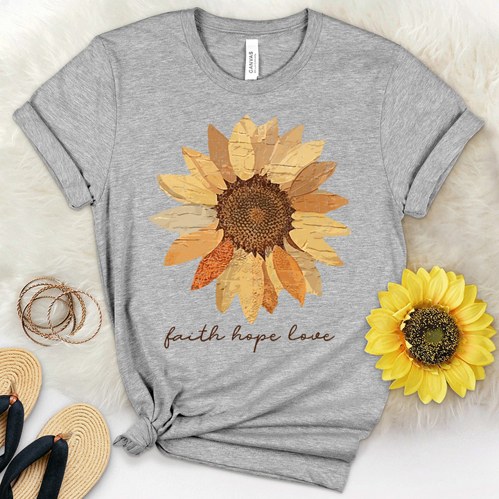 Faith Hope Love Faded Flower Heathered Tee