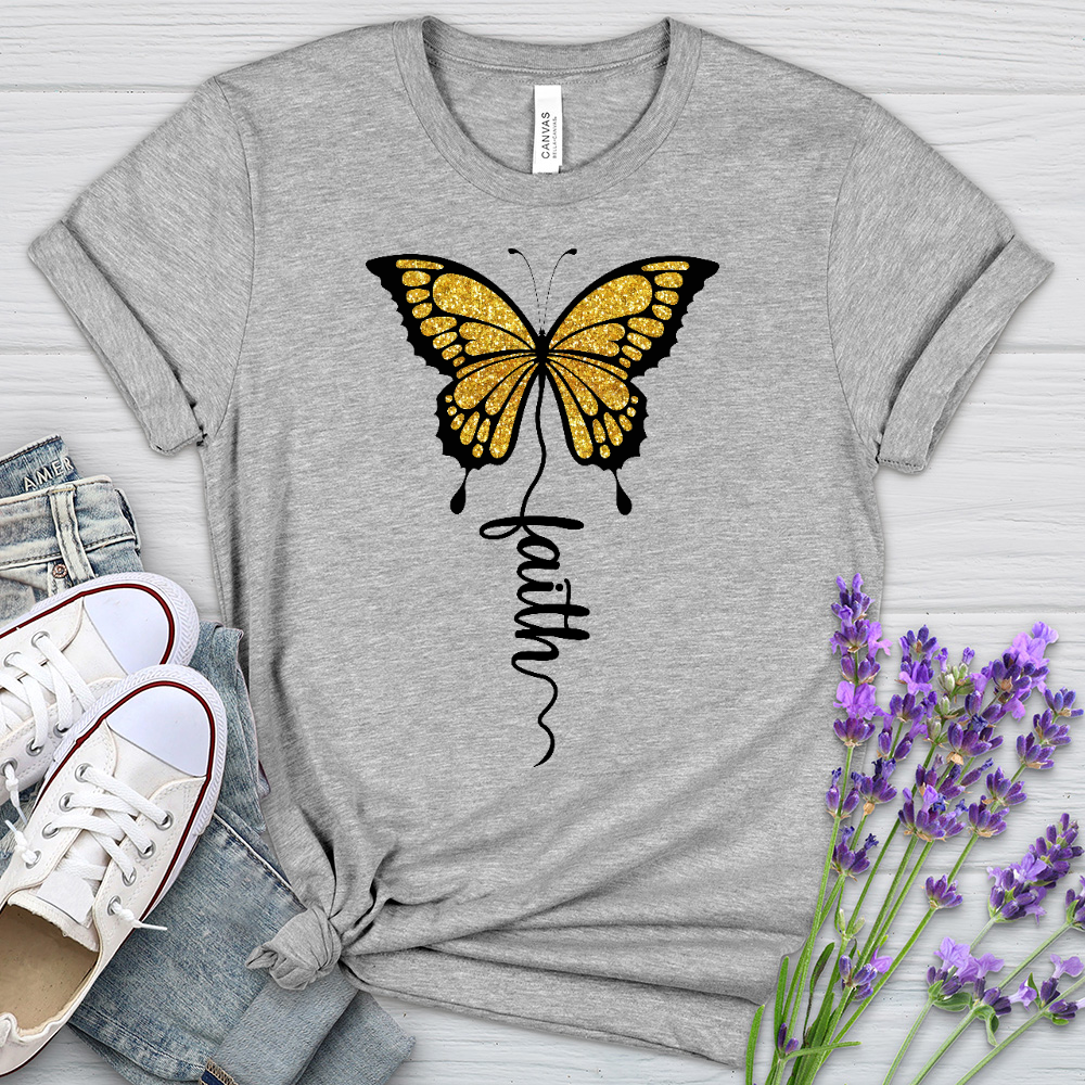 Gold Faith Butterfly Heathered Tee