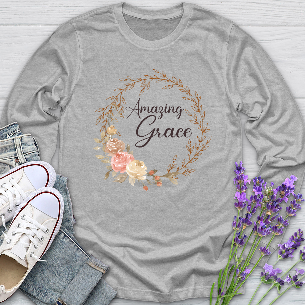 Amazing Grace Floral Wreath Long Sleeve Tee