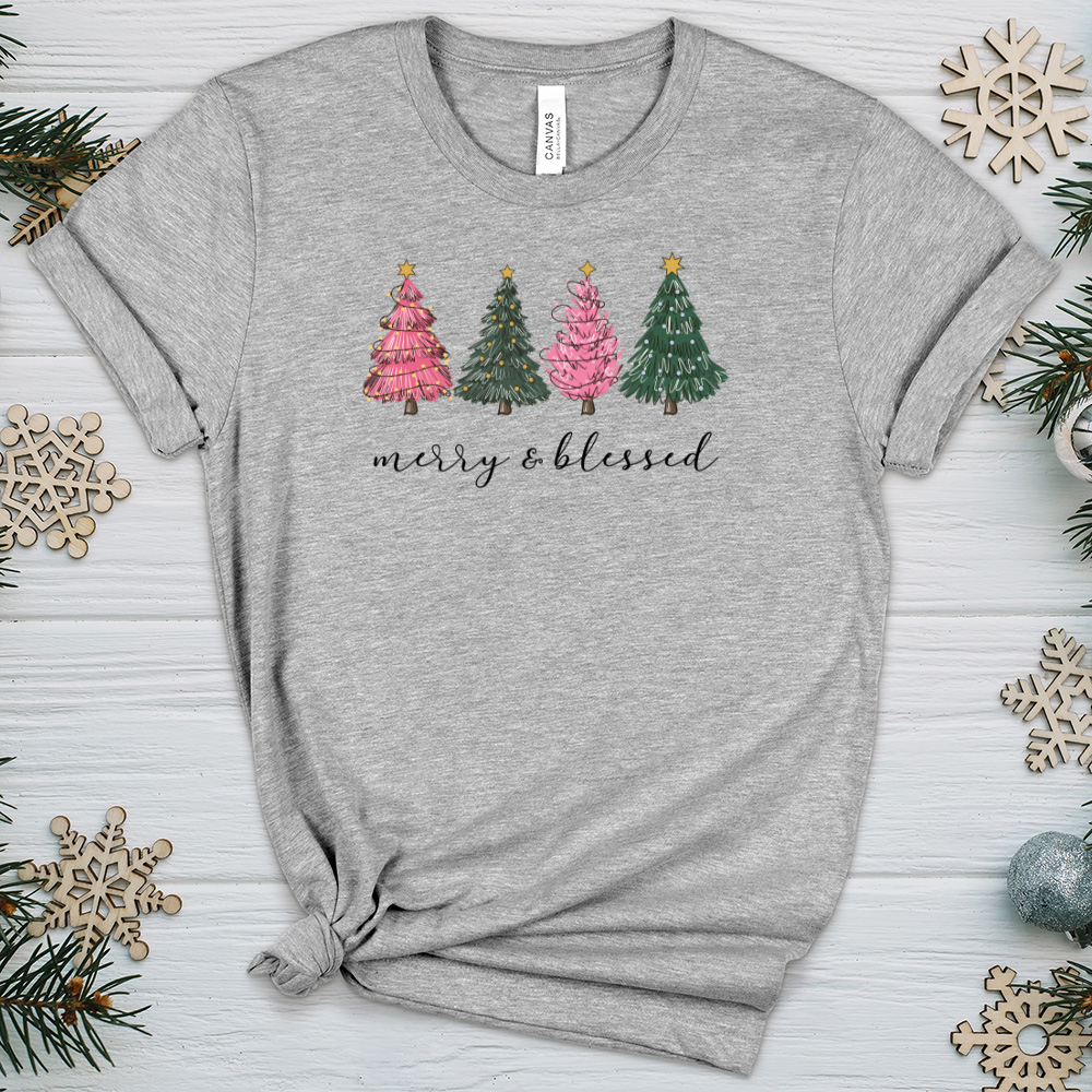 Merry Blessed Assorted Trees Heathered Tee