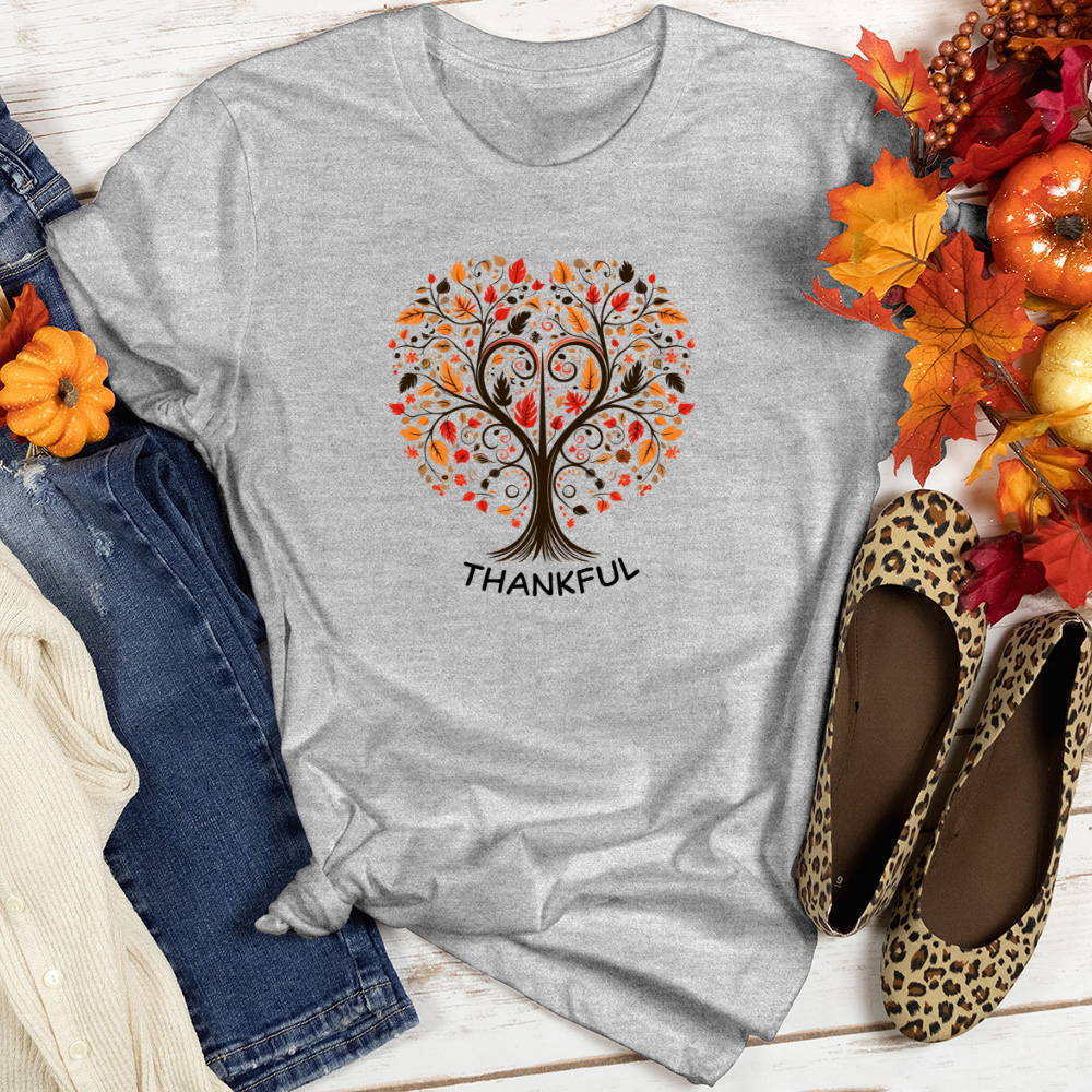Retro Autumn Love Tree & Heart Icons Heathered Tee