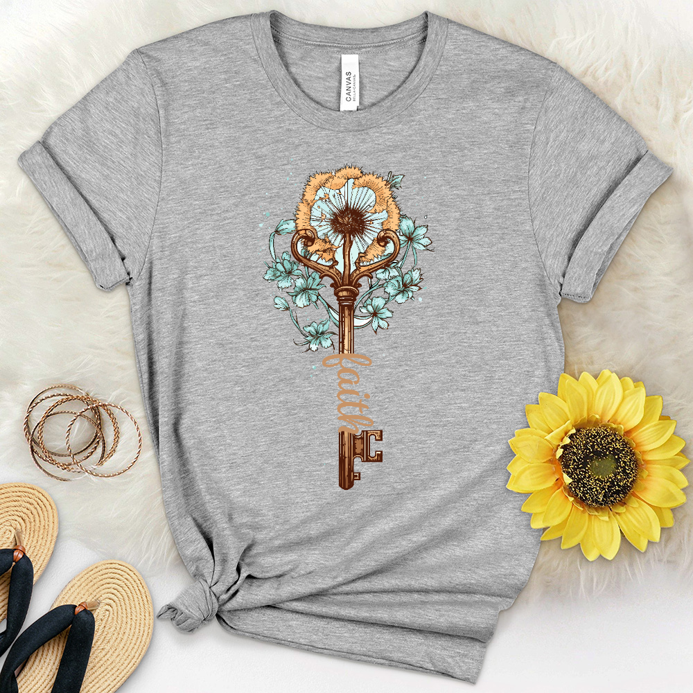 Retro Dandelion Faith Key Heathered Tee