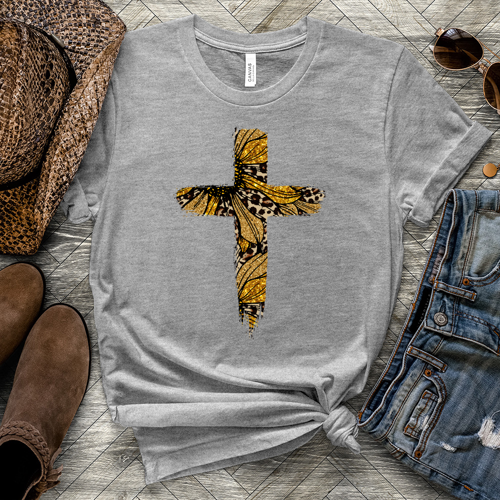 Leopard Cross Golden Heathered Tee