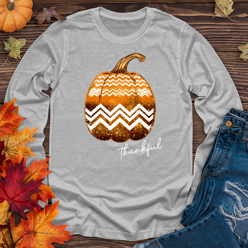 Thankful Gold Glitter Pumpkin Long Sleeve Tee