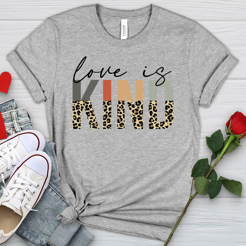 Love Is Kind Leopard Letters Heathered Tee