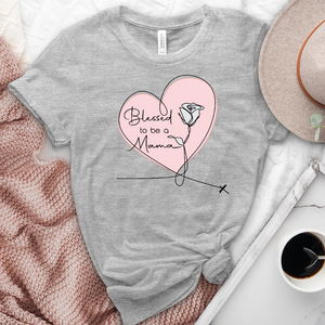 Blessed Mama Pink Heart Heathered Tee